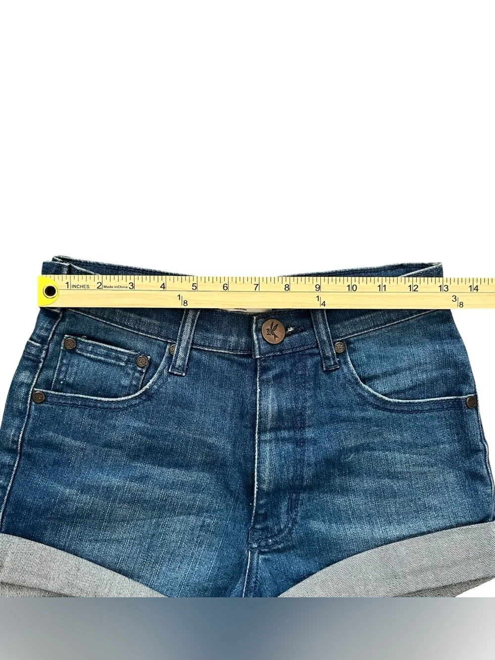 One Teaspoon Harlets High Rise Denim Shorts Twisted Cuff Blue Size 26